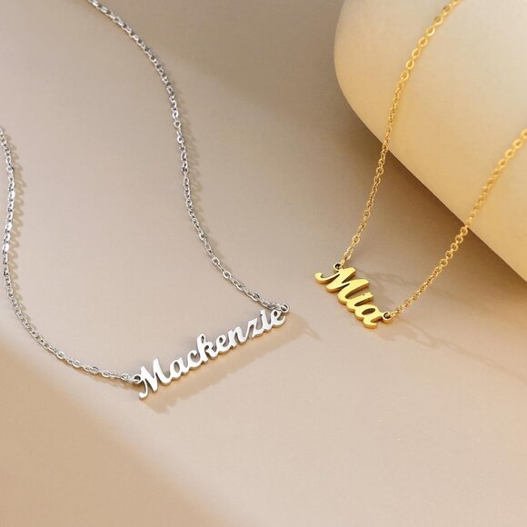 Name Necklace Personalized, 18K Gold Plated Silver-plated Customized Nameplate N - Picture 3 of 6